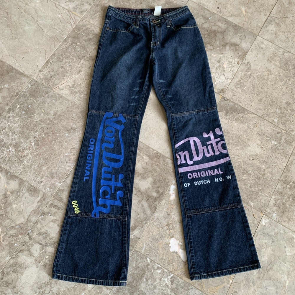 Vintage Von Dutch Low Rise Jeans Women's Sz 27 Bootcut Graffiti Graphic USA Made